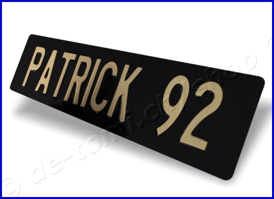 Plaque arrire noire 110x500 mm "texte couleur or & chr. 70mm"